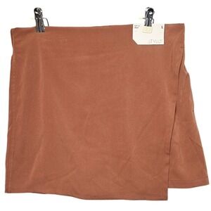 Stylus Womens High Rise Skort Copper Spice Brown Wrap Front Pockets Size L NEW